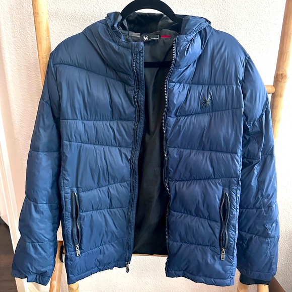 Youth Spyder Hooded Puffer Coat Navy Blue Large - Picture 1 of 5